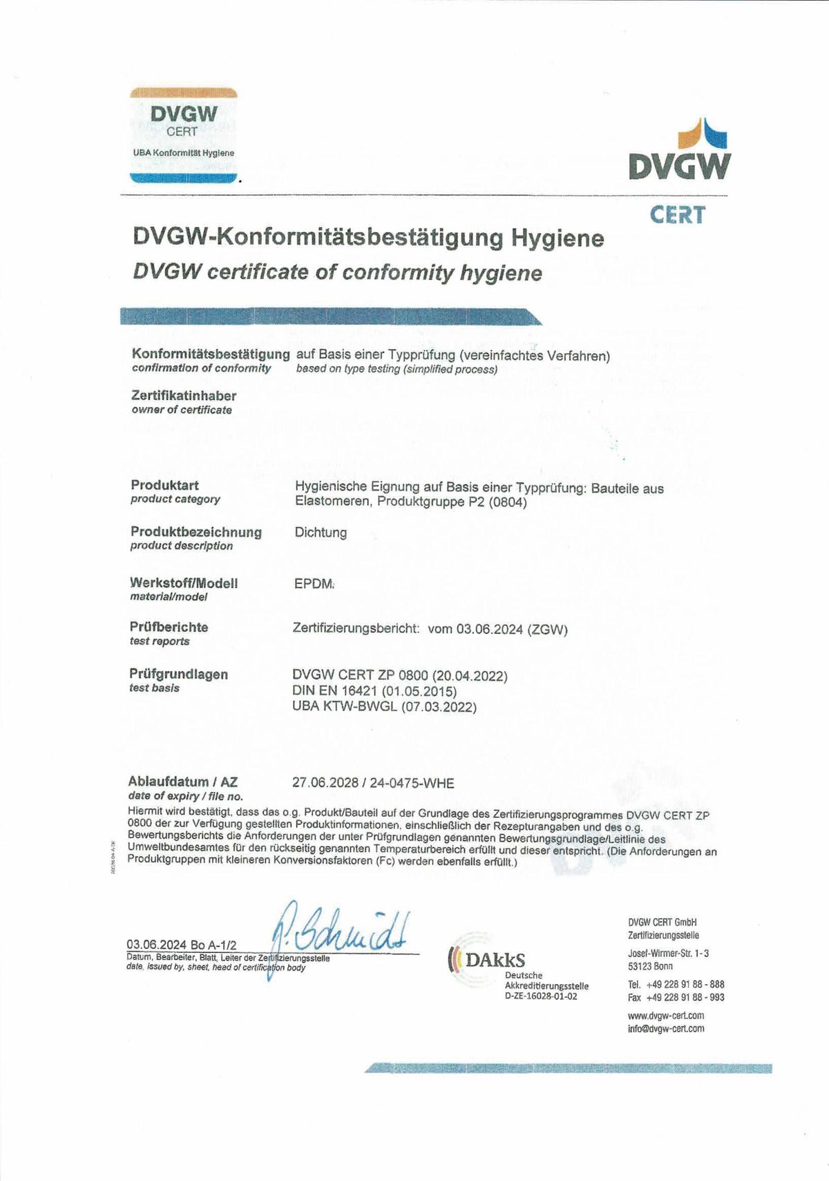 EPDM Gummi-Stahl-Dichtungen KTW