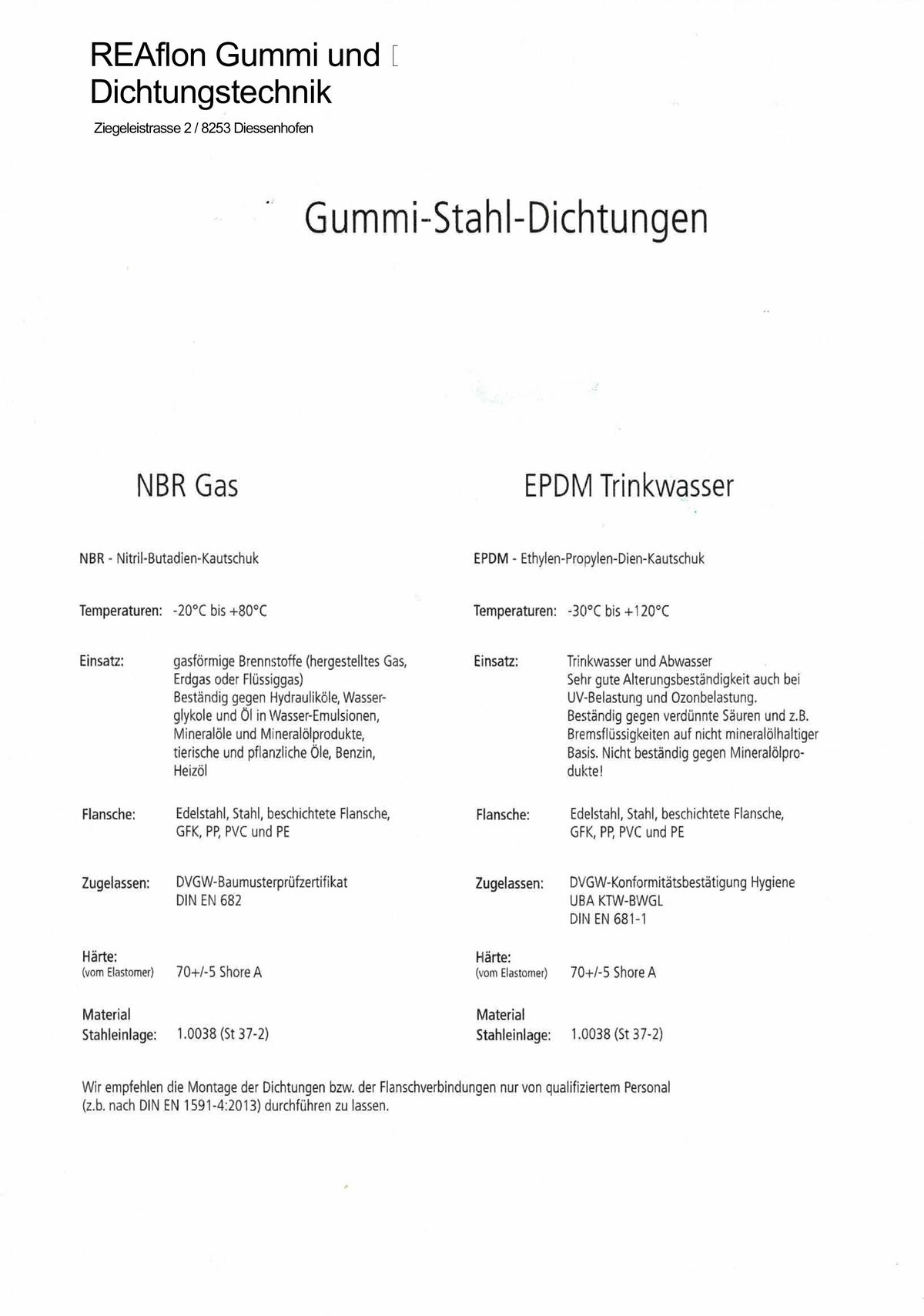 EPDM Gummi-Stahl-Dichtungen KTW